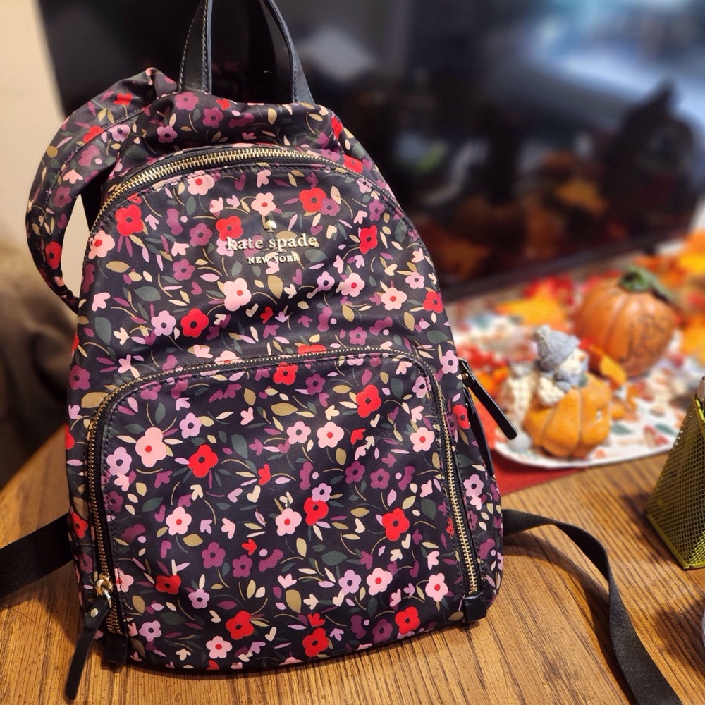 Kate Spade Floral Backpack - Black and Red